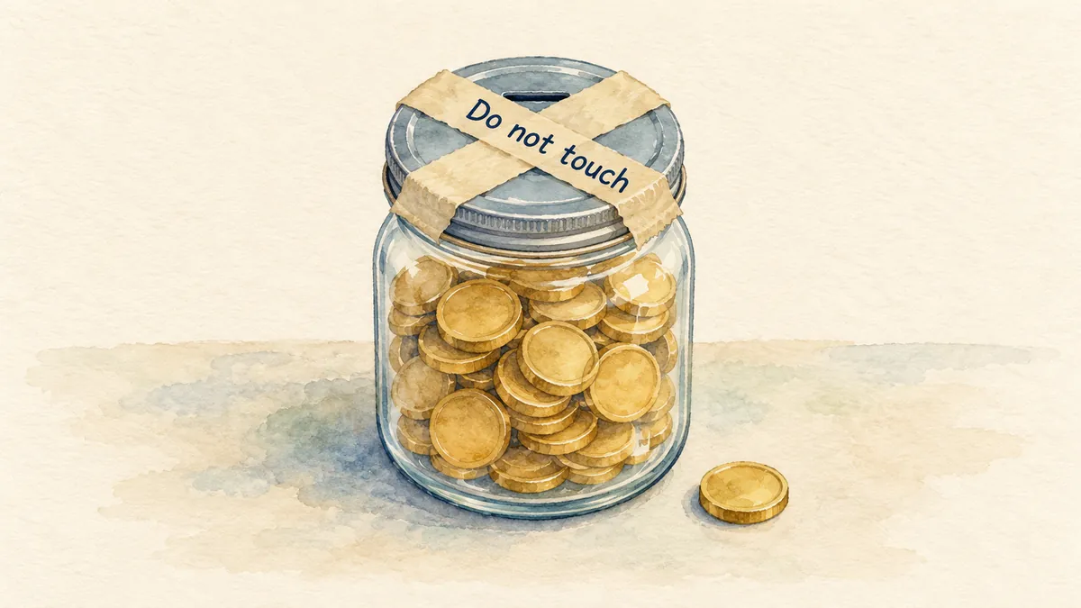 A sealed savings jar that represents the belief you should never touch your savings